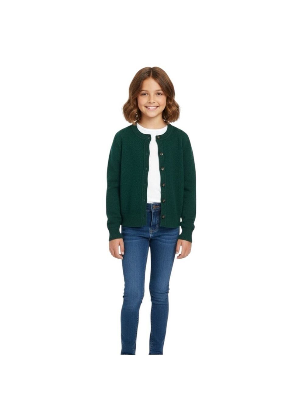 Susan Bristol Girl’s Size M 100% Merino Wool Green Cardigan Sweater